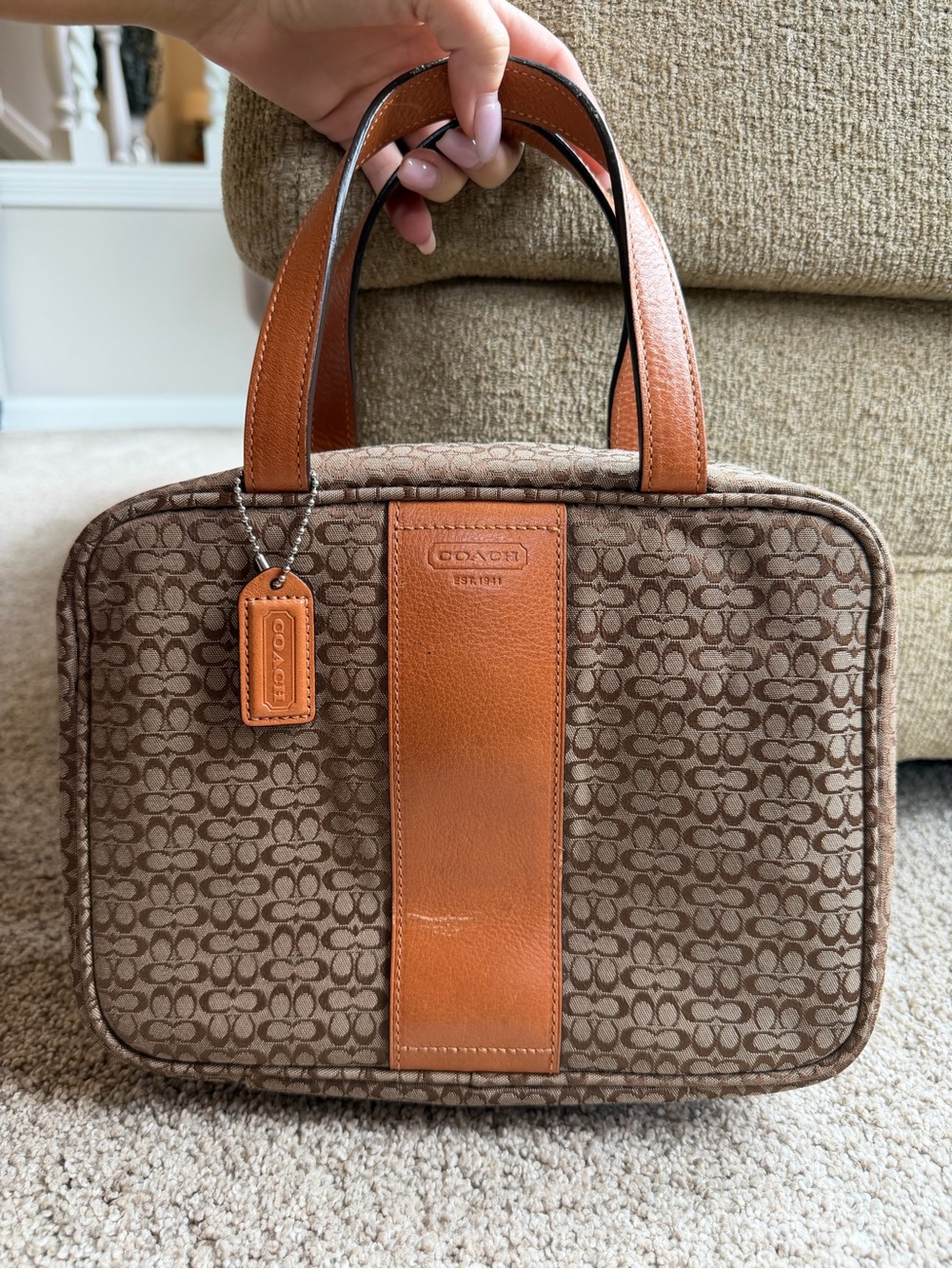 Vintage Coach Signature Jacquard Travel Cosmetic Organizer Case